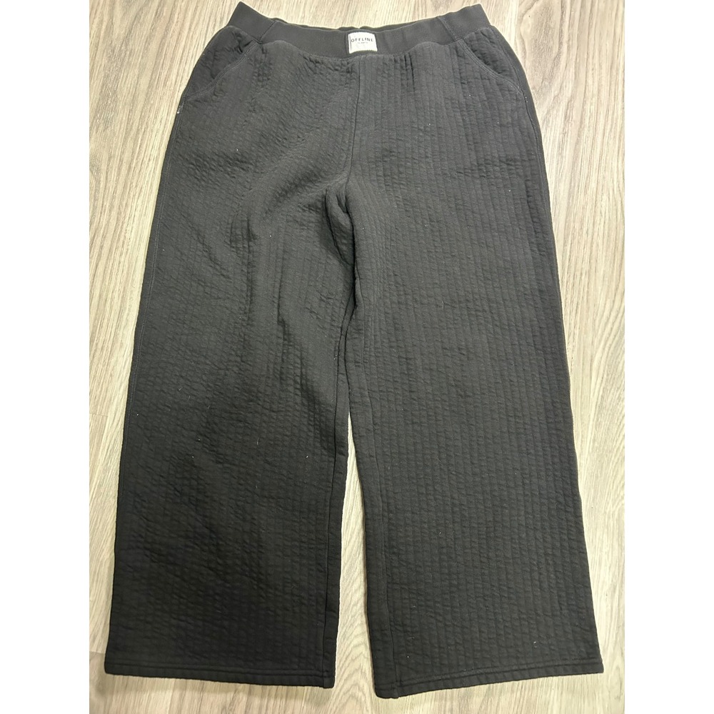 Aerie OFFLINE Womens Quilted Wide Leg Lounge Pants Cotton XL Black Relaxed Fit
